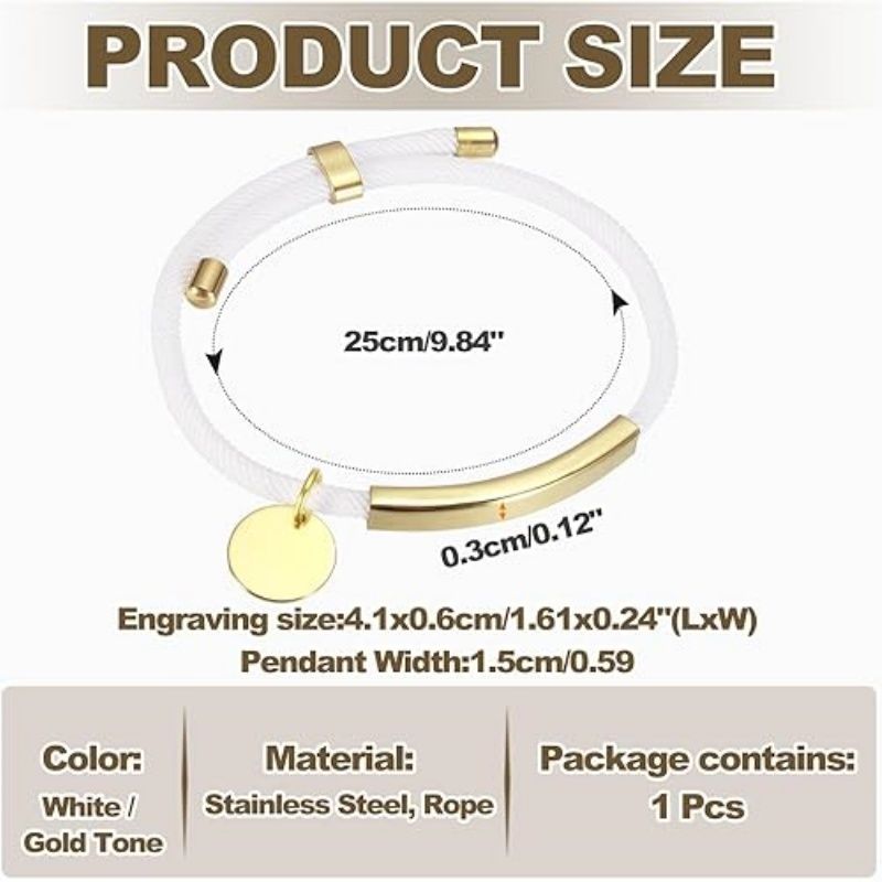Braided Adjustable Stainless Steel Bracelets, Personalized Handmade Braided Rope Wrap Stainless Steel Engravable Bracelets with Bag for Mens Womens
