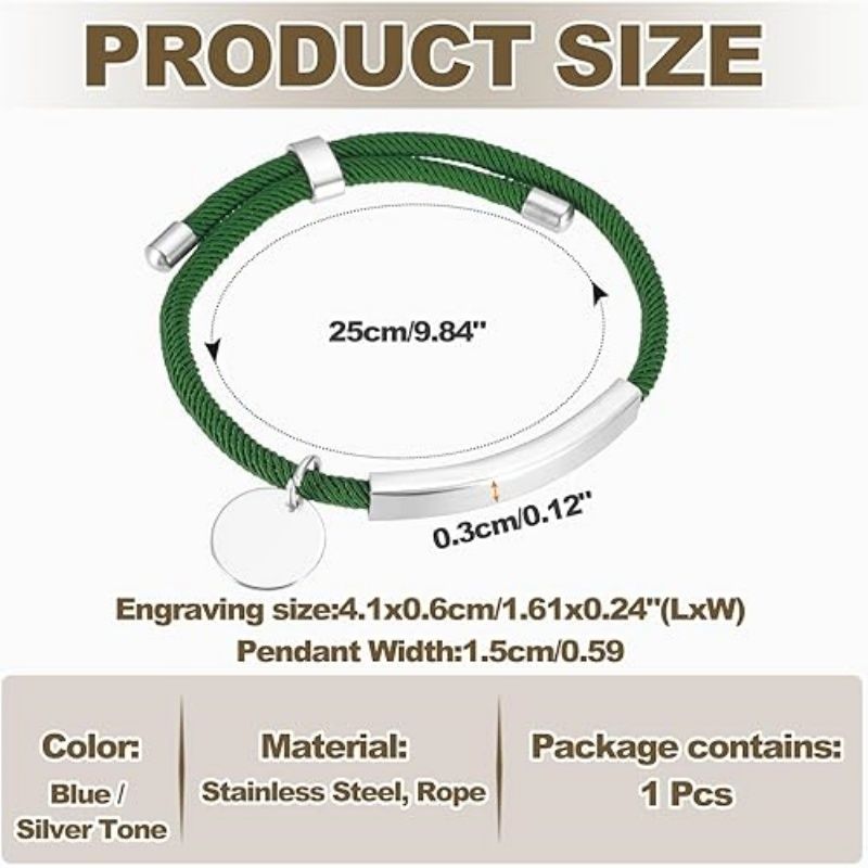 Braided Adjustable Stainless Steel Bracelets, Personalized Handmade Braided Rope Wrap Stainless Steel Engravable Bracelets with Bag for Mens Womens