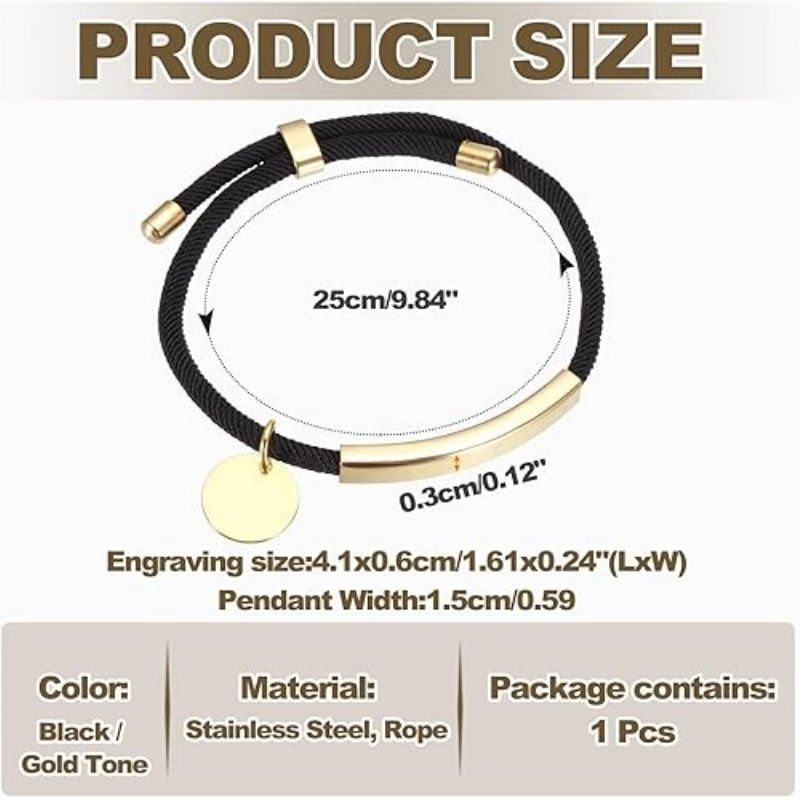 Braided Adjustable Stainless Steel Bracelets, Personalized Handmade Braided Rope Wrap Stainless Steel Engravable Bracelets with Bag for Mens Womens