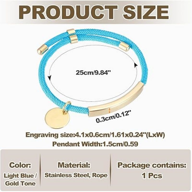 Braided Adjustable Stainless Steel Bracelets, Personalized Handmade Braided Rope Wrap Stainless Steel Engravable Bracelets with Bag for Mens Womens