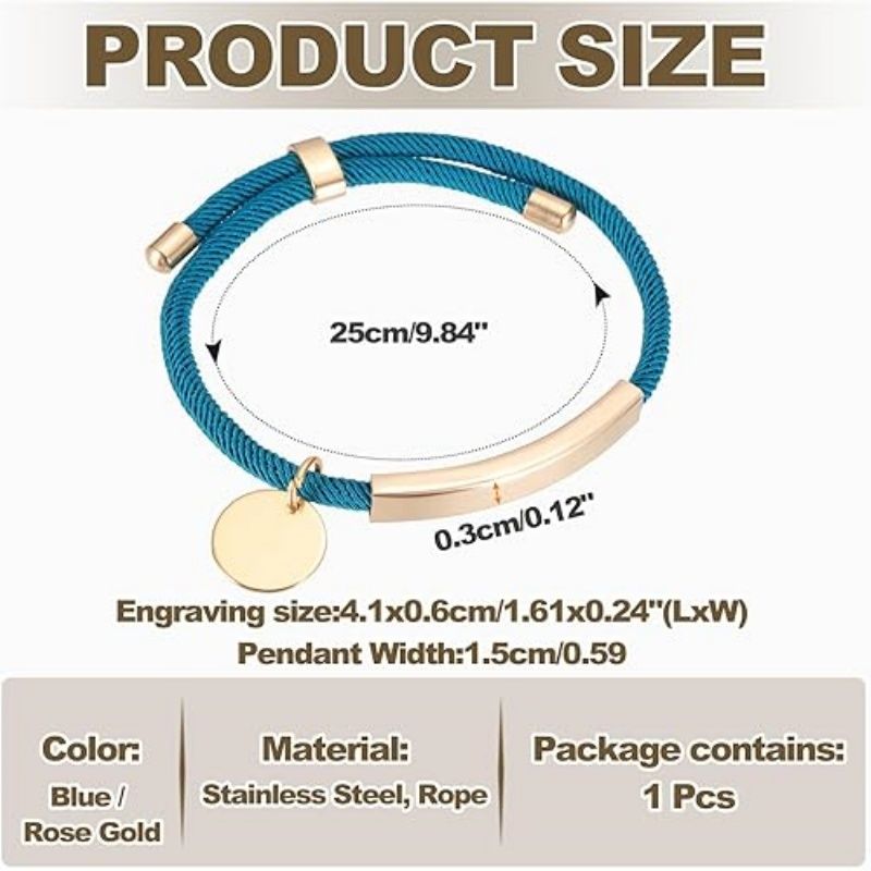 Braided Adjustable Stainless Steel Bracelets, Personalized Handmade Braided Rope Wrap Stainless Steel Engravable Bracelets with Bag for Mens Womens