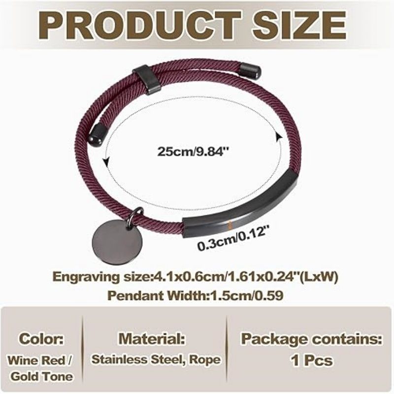 Braided Adjustable Stainless Steel Bracelets, Personalized Handmade Braided Rope Wrap Stainless Steel Engravable Bracelets with Bag for Mens Womens
