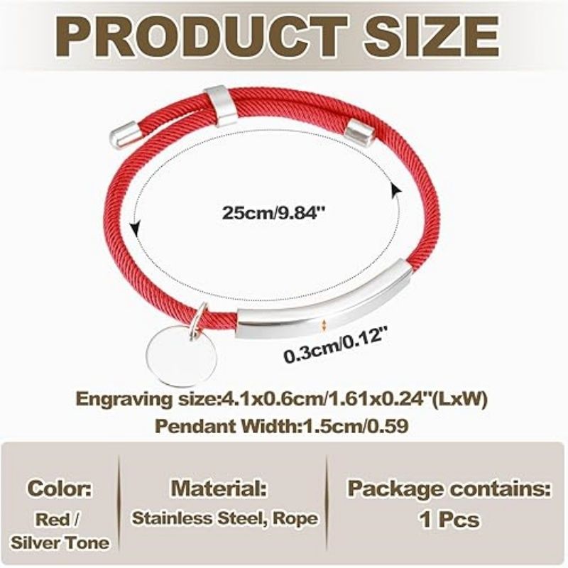 Braided Adjustable Stainless Steel Bracelets, Personalized Handmade Braided Rope Wrap Stainless Steel Engravable Bracelets with Bag for Mens Womens