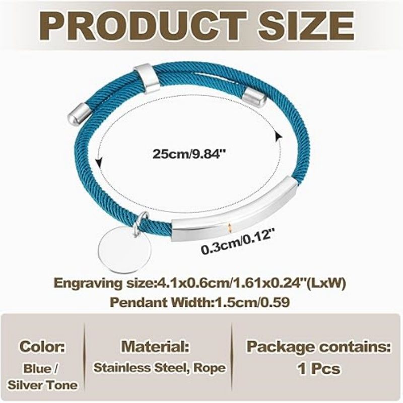 Braided Adjustable Stainless Steel Bracelets, Personalized Handmade Braided Rope Wrap Stainless Steel Engravable Bracelets with Bag for Mens Womens