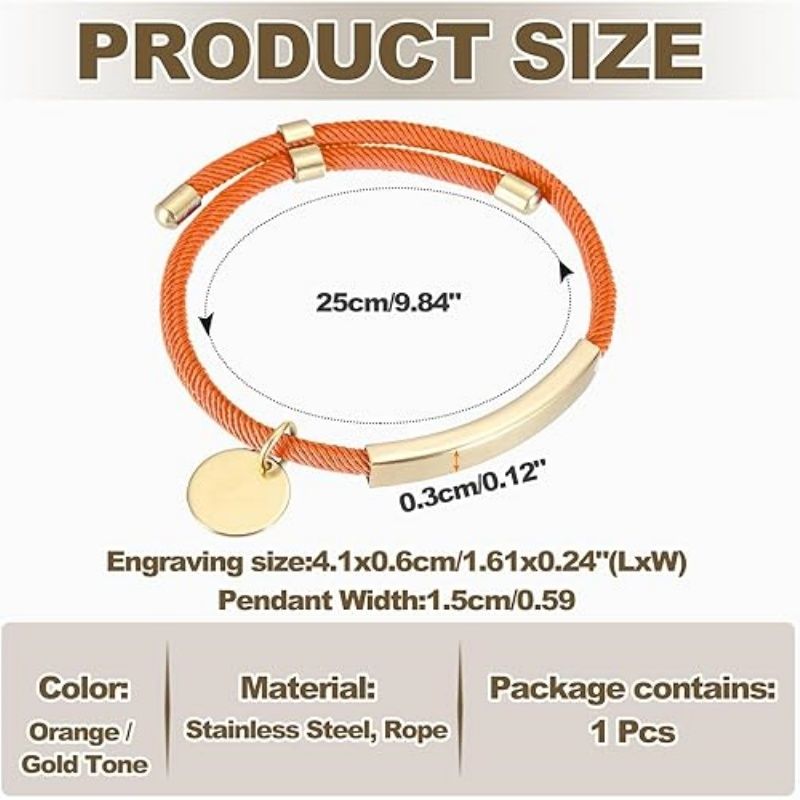 Braided Adjustable Stainless Steel Bracelets, Personalized Handmade Braided Rope Wrap Stainless Steel Engravable Bracelets with Bag for Mens Womens