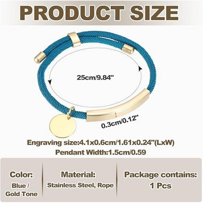 Braided Adjustable Stainless Steel Bracelets, Personalized Handmade Braided Rope Wrap Stainless Steel Engravable Bracelets with Bag for Mens Womens