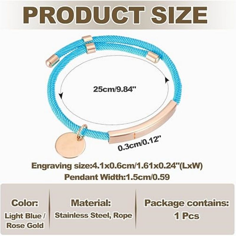 Braided Adjustable Stainless Steel Bracelets, Personalized Handmade Braided Rope Wrap Stainless Steel Engravable Bracelets with Bag for Mens Womens