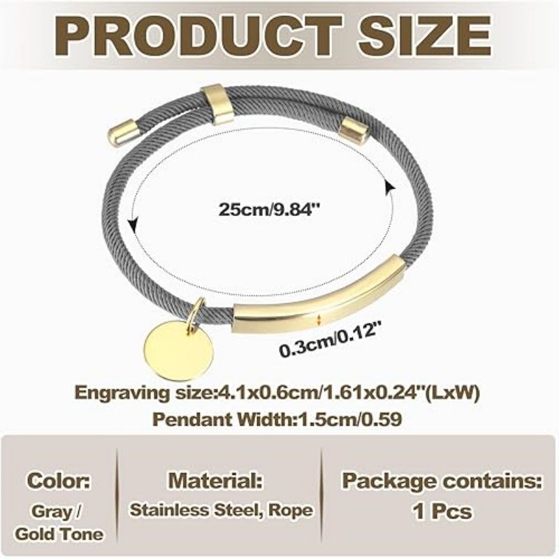 Braided Adjustable Stainless Steel Bracelets, Personalized Handmade Braided Rope Wrap Stainless Steel Engravable Bracelets with Bag for Mens Womens