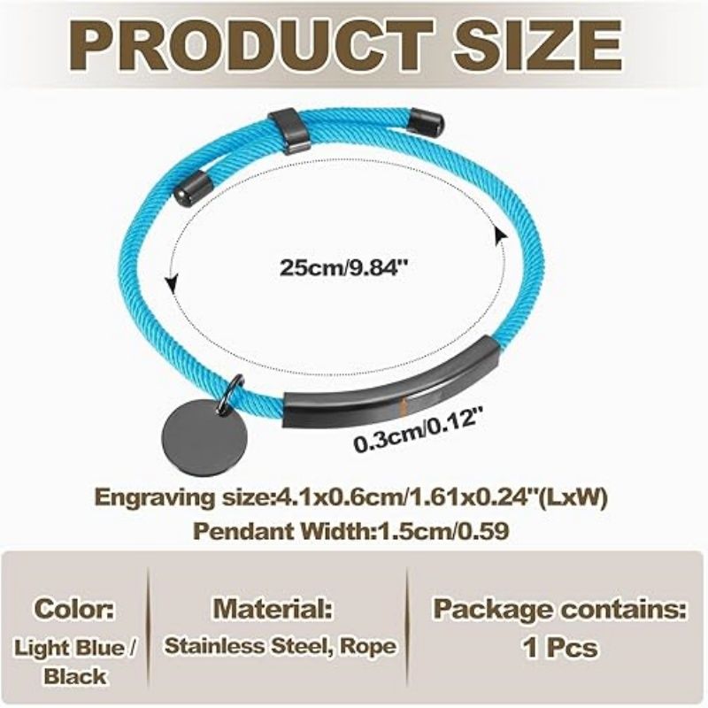Braided Adjustable Stainless Steel Bracelets, Personalized Handmade Braided Rope Wrap Stainless Steel Engravable Bracelets with Bag for Mens Womens