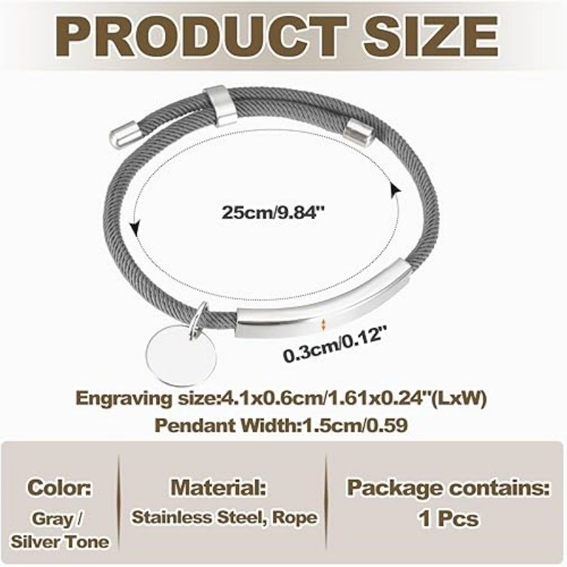 Braided Adjustable Stainless Steel Bracelets, Personalized Handmade Braided Rope Wrap Stainless Steel Engravable Bracelets with Bag for Mens Womens