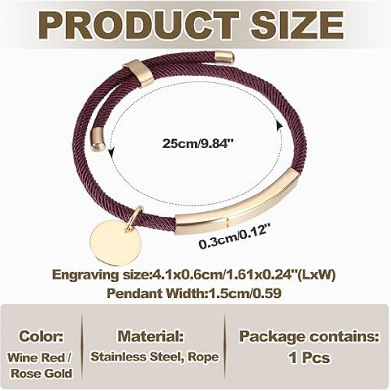Braided Adjustable Stainless Steel Bracelets, Personalized Handmade Braided Rope Wrap Stainless Steel Engravable Bracelets with Bag for Mens Womens