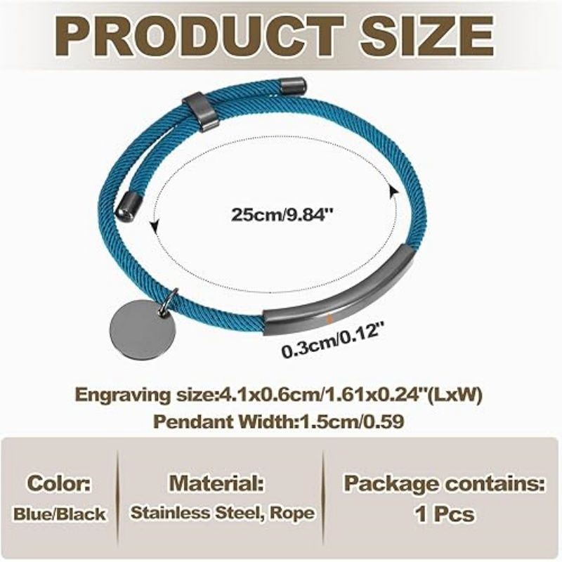 Braided Adjustable Stainless Steel Bracelets, Personalized Handmade Braided Rope Wrap Stainless Steel Engravable Bracelets with Bag for Mens Womens