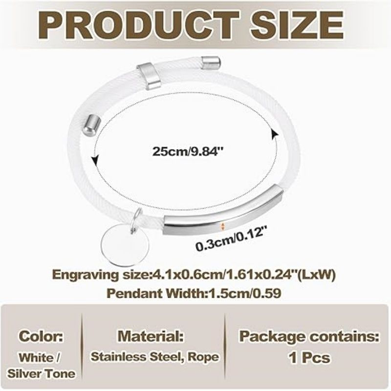Braided Adjustable Stainless Steel Bracelets, Personalized Handmade Braided Rope Wrap Stainless Steel Engravable Bracelets with Bag for Mens Womens