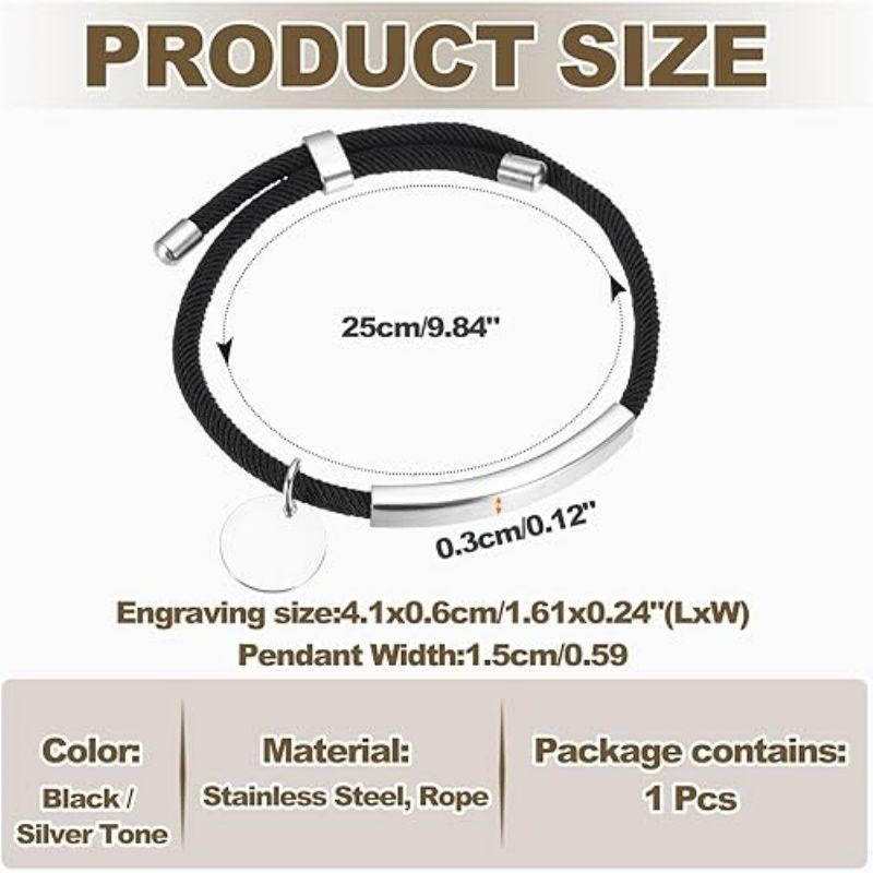Braided Adjustable Stainless Steel Bracelets, Personalized Handmade Braided Rope Wrap Stainless Steel Engravable Bracelets with Bag for Mens Womens