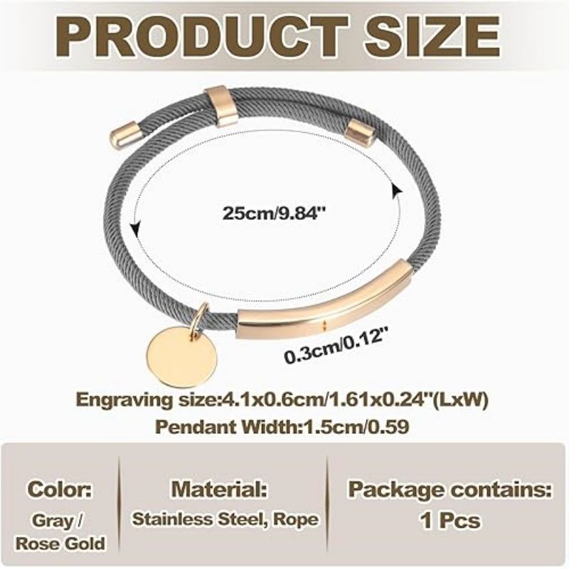 Braided Adjustable Stainless Steel Bracelets, Personalized Handmade Braided Rope Wrap Stainless Steel Engravable Bracelets with Bag for Mens Womens
