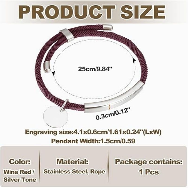 Braided Adjustable Stainless Steel Bracelets, Personalized Handmade Braided Rope Wrap Stainless Steel Engravable Bracelets with Bag for Mens Womens