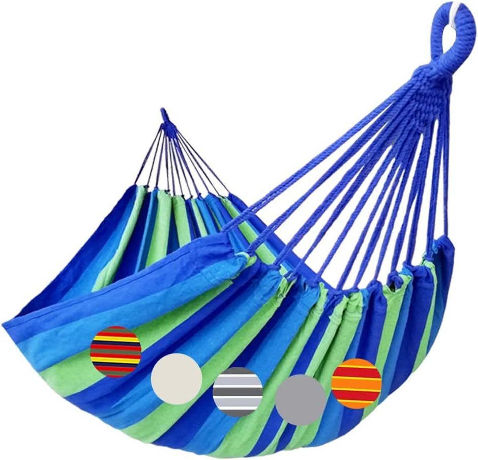 Brazilian Double Hammock 2 Person Extra Large 220x160cm Total Length 330cm Load 500lb Canvas Cotton Hammock for Patio Porch Garden Backyard Lounging Outdoor and Indoor