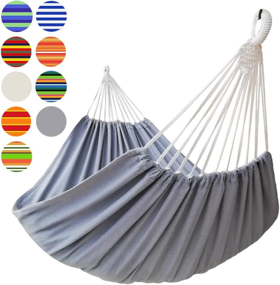 Brazilian Double Hammock 2 Person Extra Large 220x160cm Total Length 330cm Load 500lb Canvas Cotton Hammock for Patio Porch Garden Backyard Lounging Outdoor and Indoor