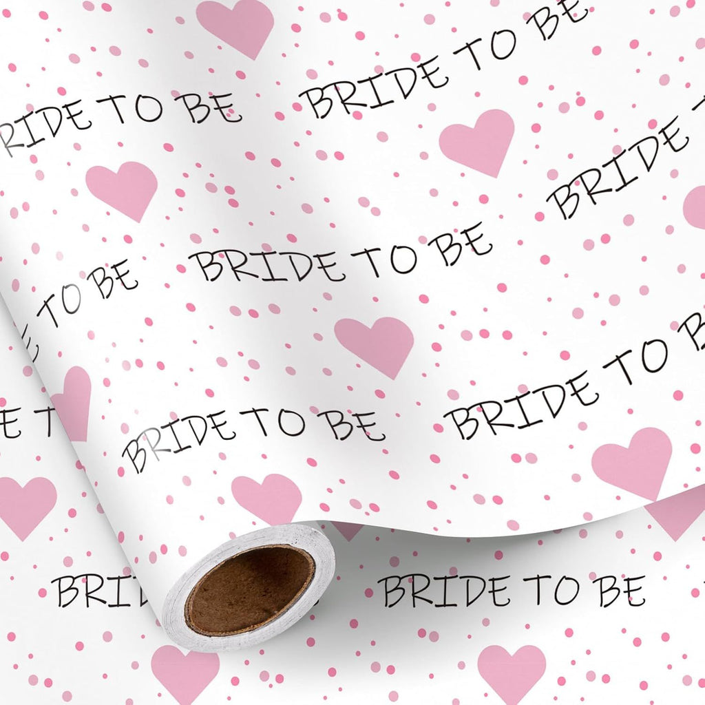 Bridal Shower Wrapping Paper Roll for Girls, Pink Heart and Dot Design with BRIDE TO BE Text, Cute and Fun Gift Wrap for Bridal Shower, Bachelorette Party and Wedding, 17 Inches x 16.4 Feet