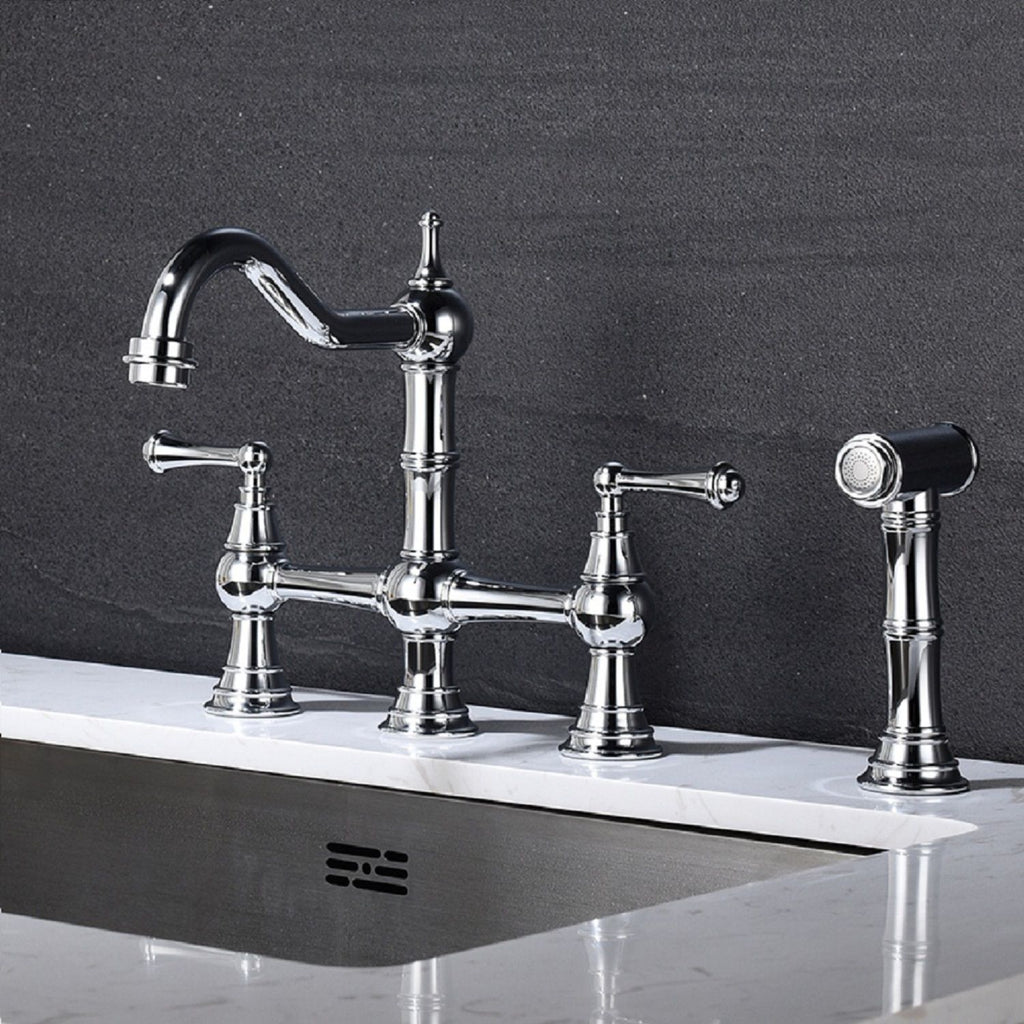 Bridge Dual Handles Kitchen Faucet With Pull-Out Side Spray in,Kitchen Faucet with Side Sprayer