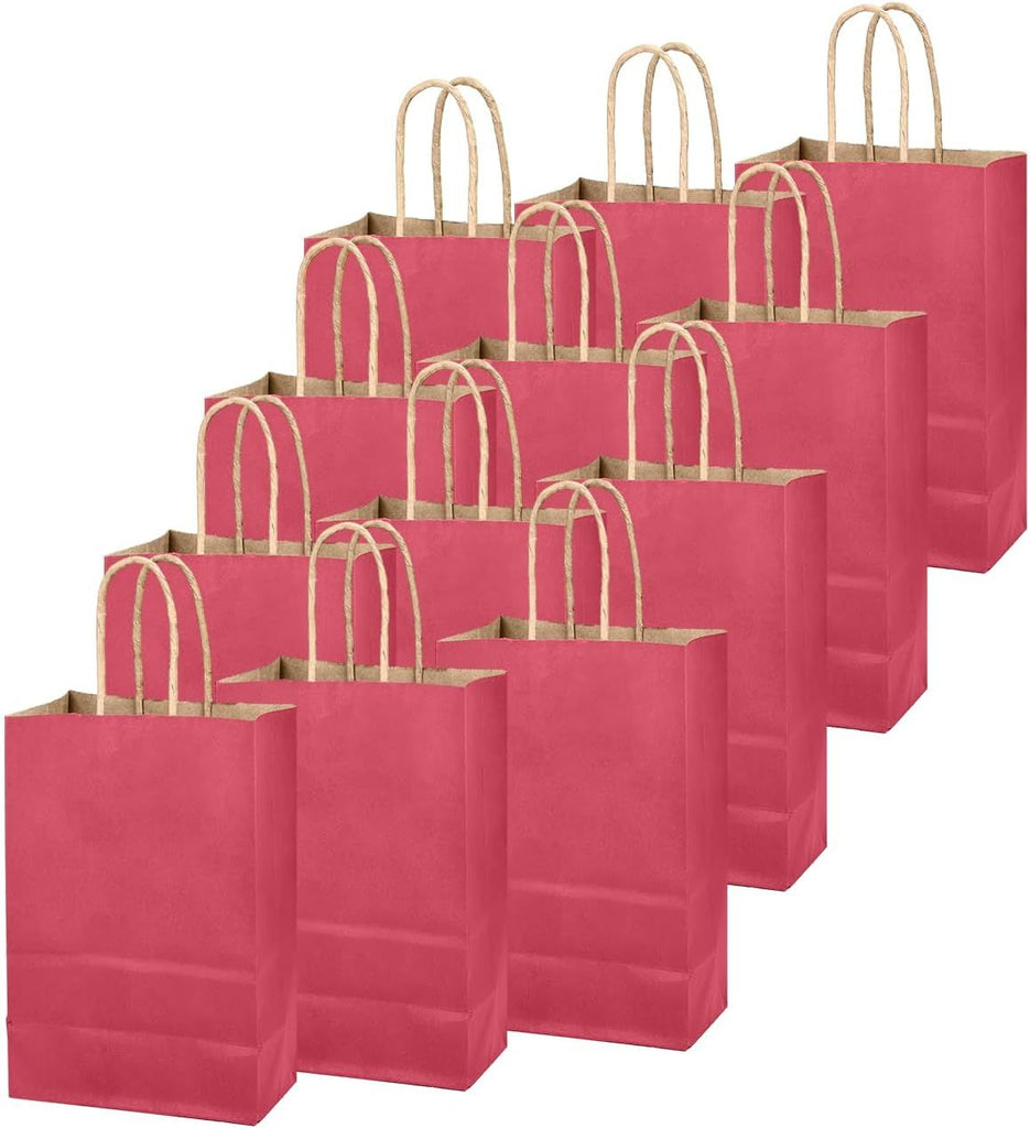 Bright Pink Gift Bag with Handles Bulk 24Pcs Paper Bags -8.3"x6"x3. 15" Party Favor Bags - Solid Color