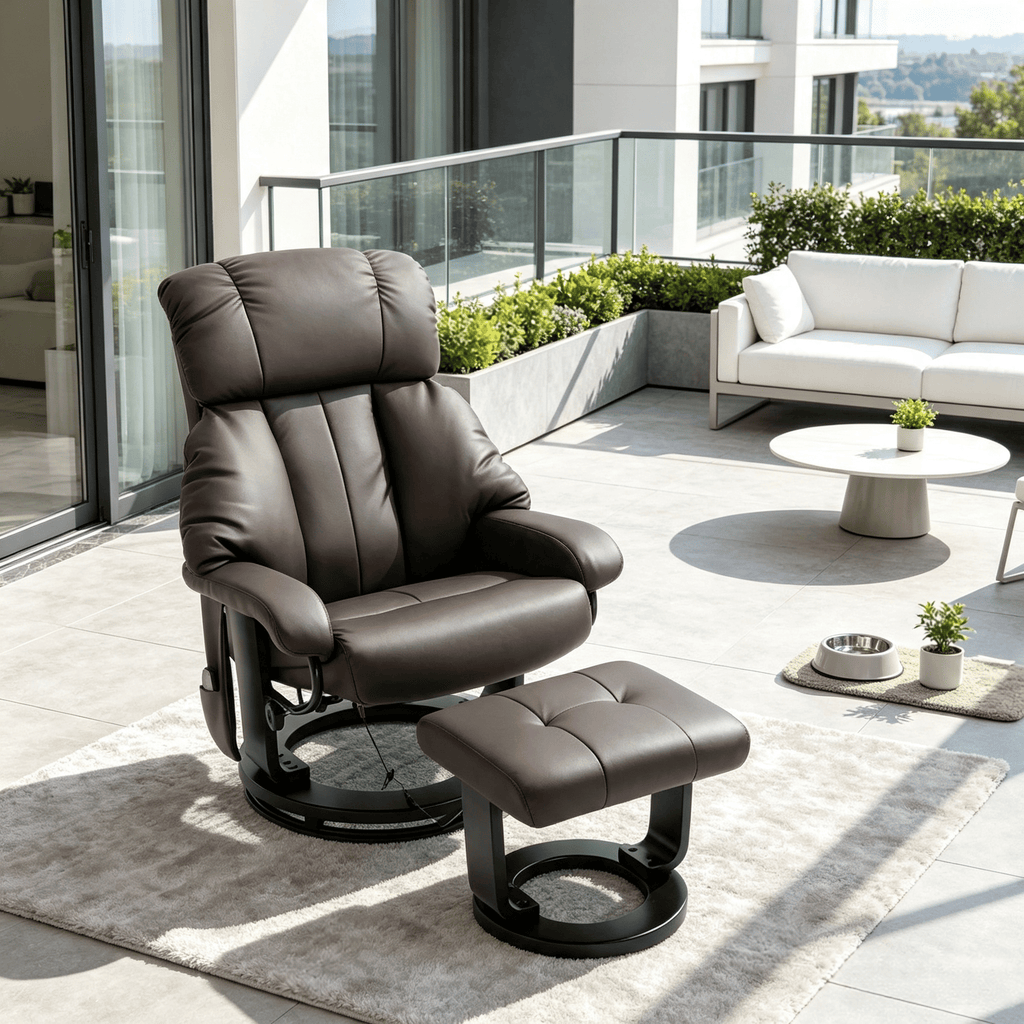 Brown Massage Recliner Chair with Ottoman 360° Swivel Recliner And Footstool 10-Point Vibration for Home Comfort