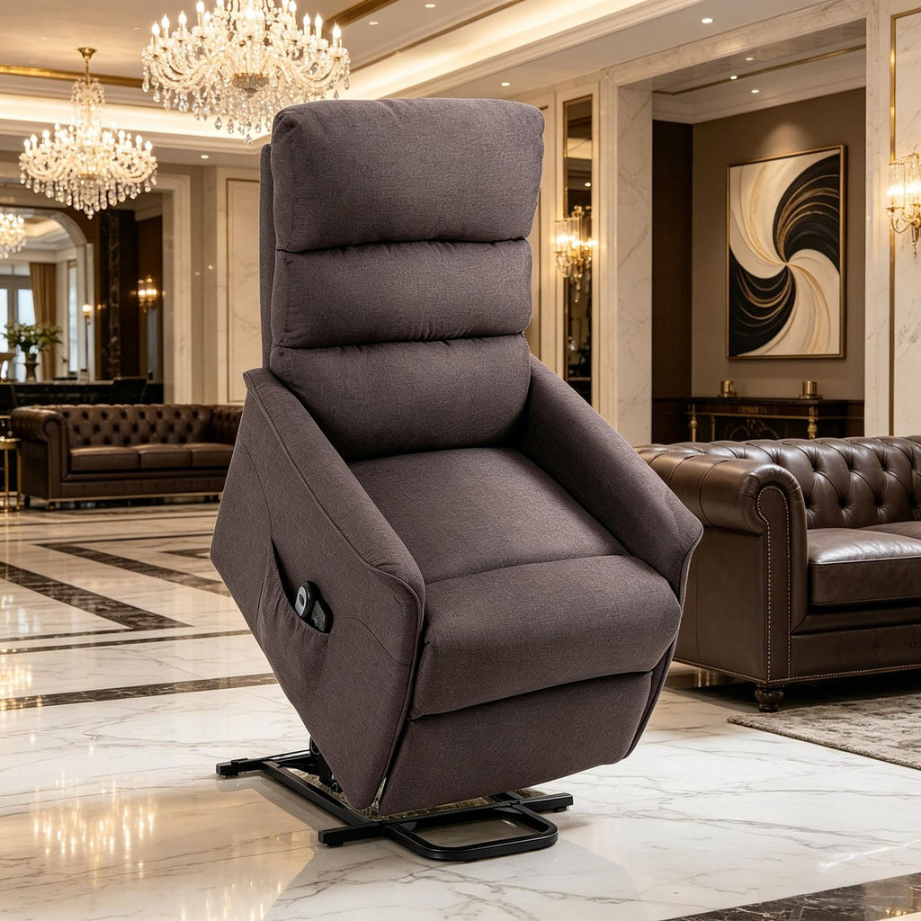 Brown Power Lift Assist Recliner Chair for Elderly with Remote Control Linen Fabric Comfortable Living Room Furniture