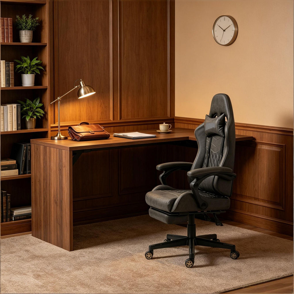 Brown Racing Gaming Chair with Footrest High Back Swivel Recliner Adjustable Height Lumbar Support Diamond PU Leather Office Gamer Chair