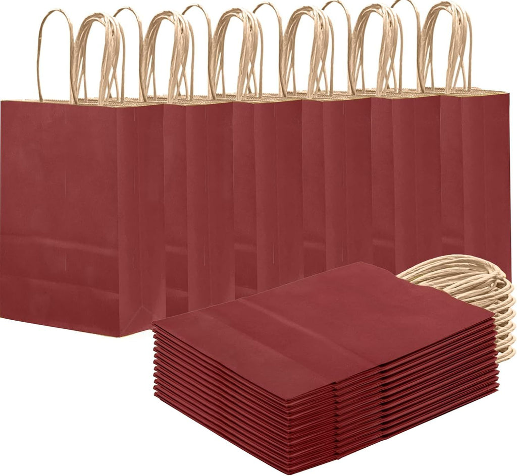 Brown Red Gift Bag with Handles Bulk 24Pcs Paper Bags -8.3"x6"x3. 15" Party Favor Bags - Solid Color