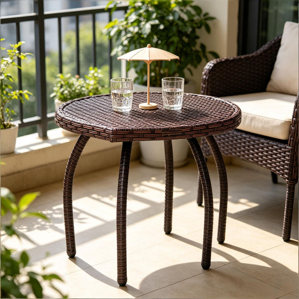 Brown Small Square Outdoor Wicker Side Table Rattan End Table All-Weather Coffee Table for Garden Balcony Backyard