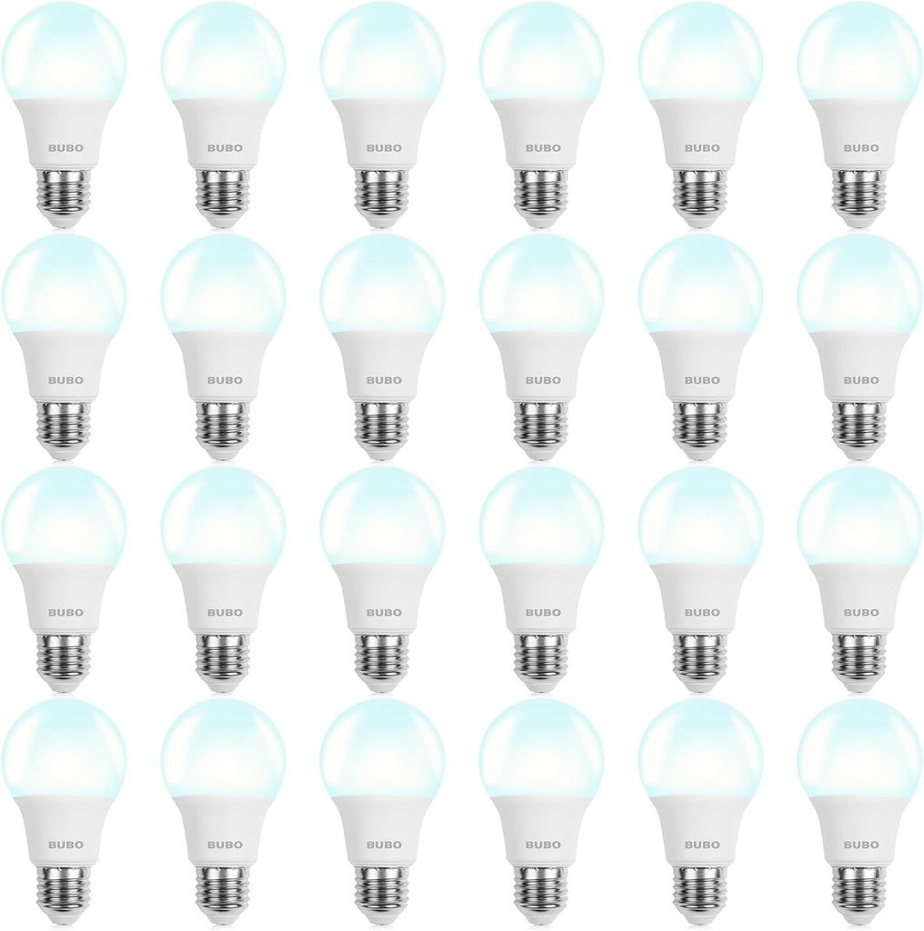 BUBO LED Light Bulbs, 60 Watt Equivalent LED Bulbs A19, 5000K Daylight Light Bulbs, 800 Lumens, E26 Standard Base, Non-Dimmable, 8W Bright White LED Bulbs for Bedroom Home Office, 24 Pack