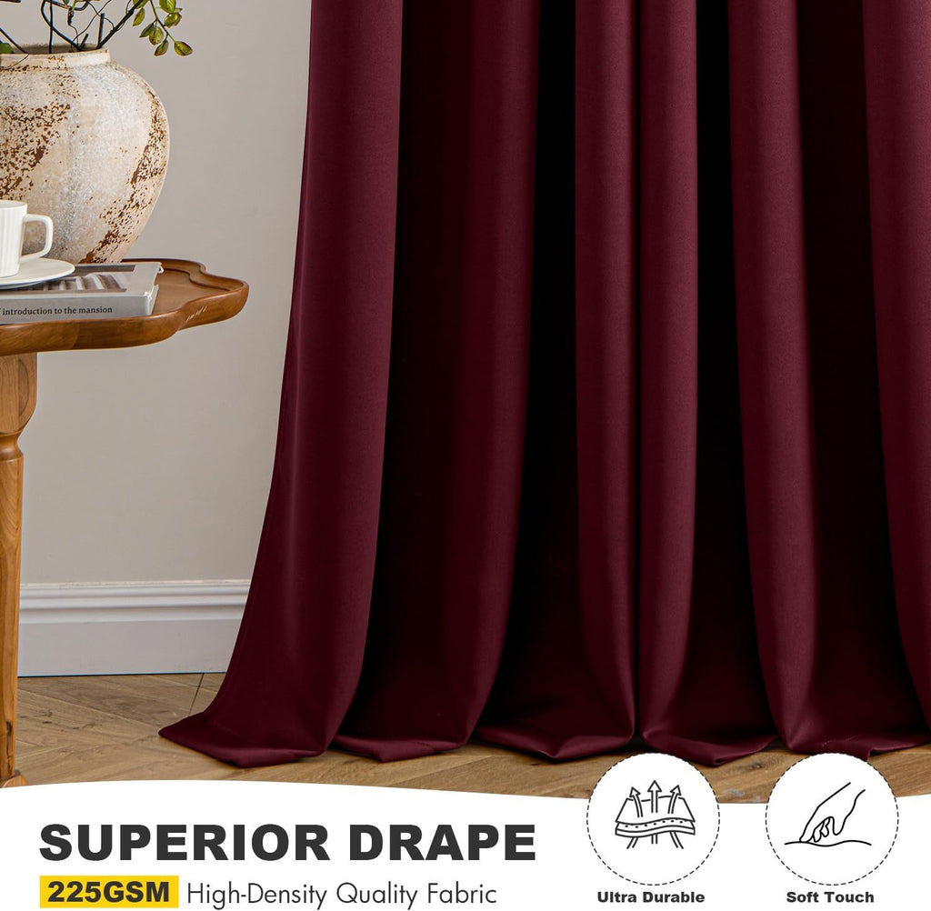 Burgundy Red Blackout Curtains for Bedroom Living Room 63 Inches Long 2 Panels, Thermal Insulated Room Darkening Drapes Solid Grommet Top Noise Reduction Christmas Window Treatments 40x63 Inch