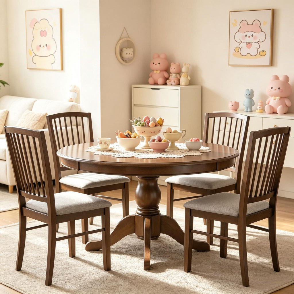 Burnt Brown Upholstered Kitchen Dining Chairs Set of 2 with Rubberwood Legs Modern Style Dining Room Furniture