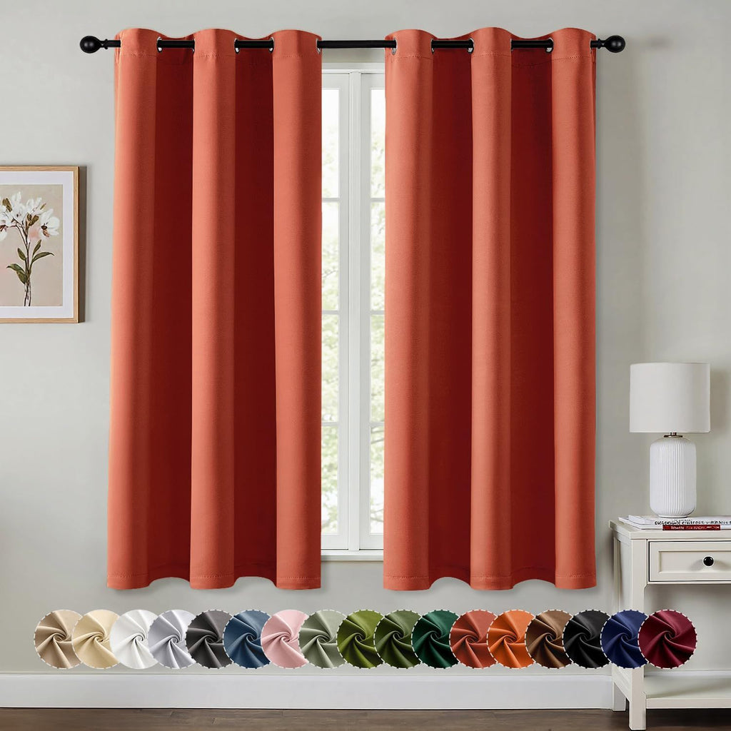 Burnt Orange Blackout Curtains for Bedroom Living Room 63 Inches Long 2 Panels, Thermal Insulated Room Darkening Drapes Solid Grommet Top Noise Reduction Terracotta Rust Fall Window