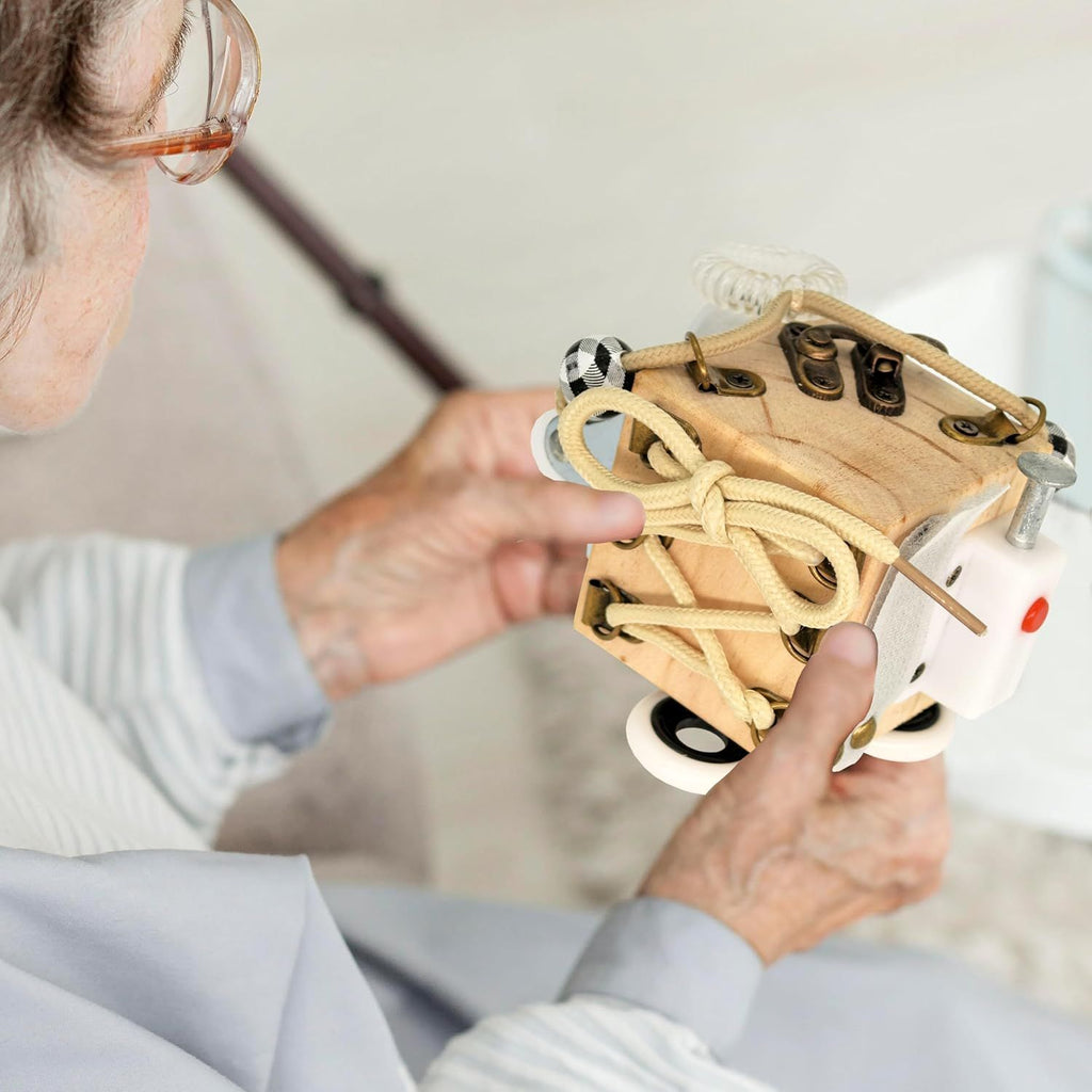 Busy Boxes for Dementia Patients, Fidget Boards for Adults with Dementia, Busy Cube Sensory Toys for Elderly, Alzheimers Activities & Therapeutic Gifts Crafts Gadgets for Seniors with Stroke (Medium)
