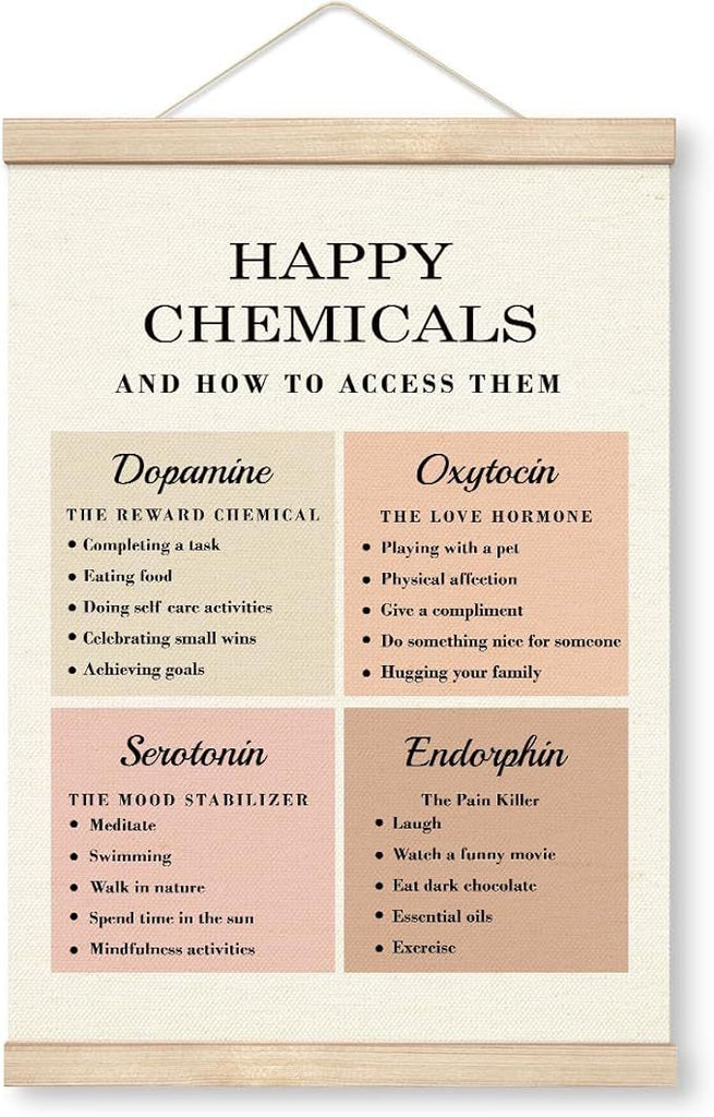 C, Canvas Poster Wood Hanger, Social Psychology Canvas Poster, Mental Health Wall Art, Counseling Room Decor, Inspirational Decor, Happy Chemicals and How To Access Them Poster