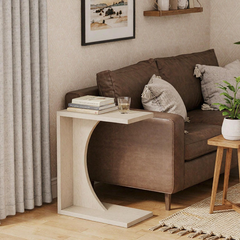C-Shaped End Table for Couch Small Sofa Side Table Nightstand Modern Living Room Bedroom Storage Table