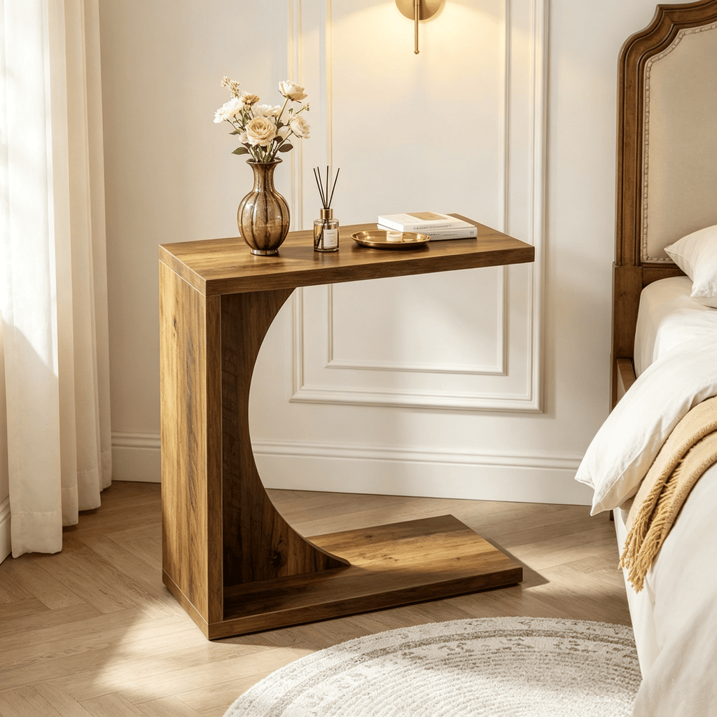 C-Shaped End Table Sofa Side Table Couch Table for Small Space Modern Minimalist Living Room Bedroom Organizer Shelf Coffee Table