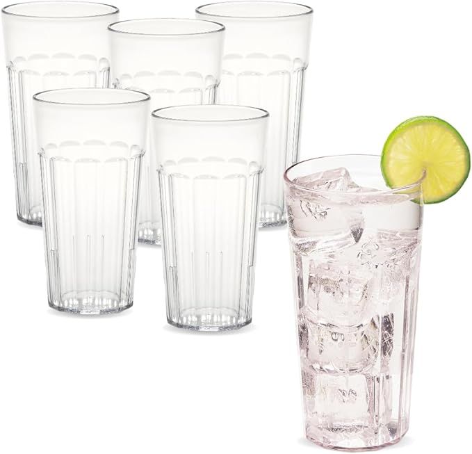 Cambro 16 Ounce (oz) Newport Restaurant Grade Beverage Tumblers (6 Pack) - Drinking Glasses, Stackable, BPA-Free, Shatter-Proof, Dishwasher Safe (Clear)