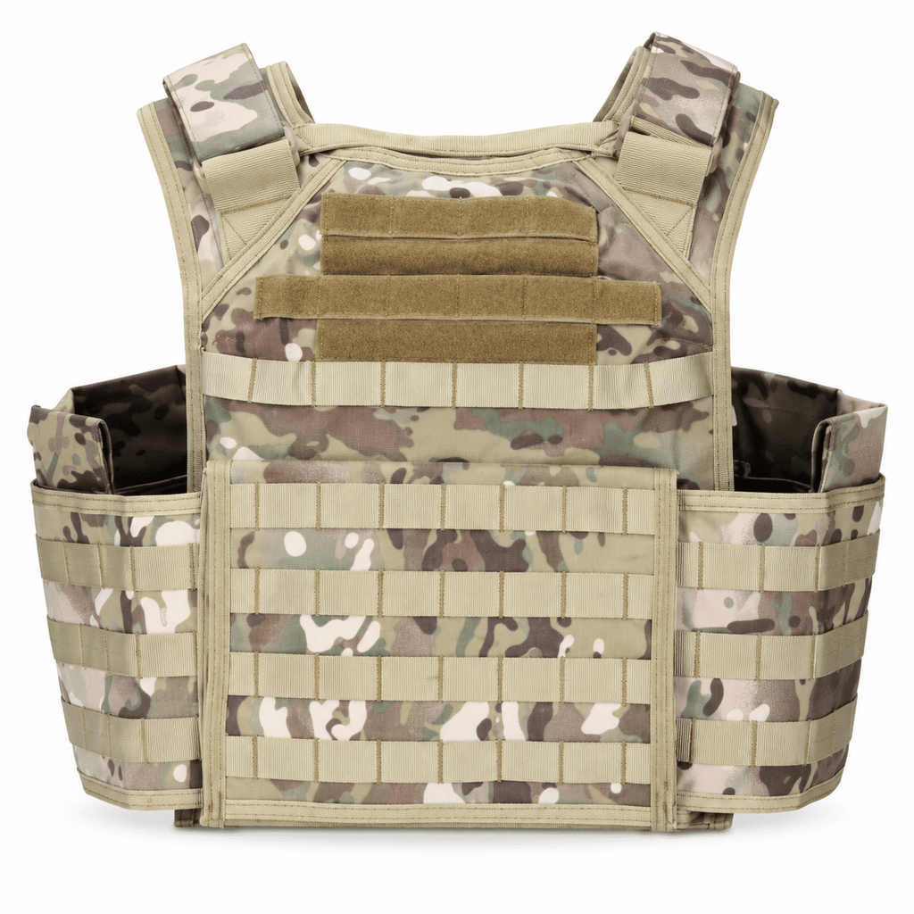 Camouflage Training Vest Carrier with Front Webbing and Shoulder Straps