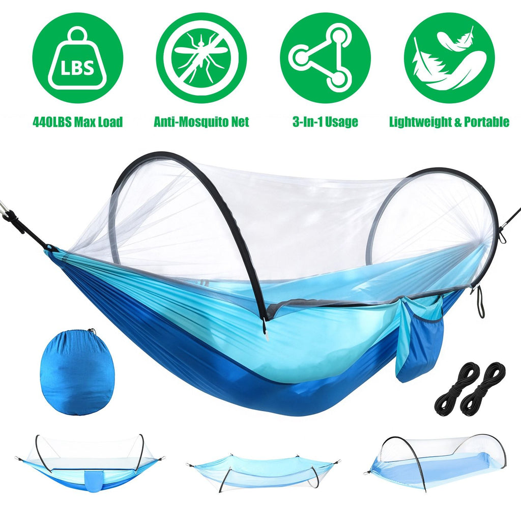 Camping Hammock with Mosquito Net 3-in-1 Portable Hammock Tent with Built-In Mosquito Net Dual-Way Zippers 440lbs Capacity Attached Storage Pocket for Outdoor Travel Camping Hiking Backpacking