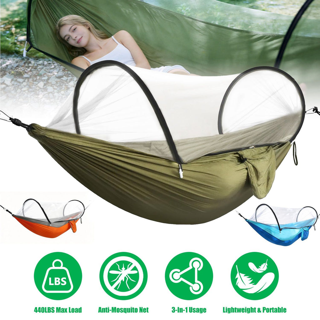 Camping Hammock with Mosquito Net 3-in-1 Portable Hammock Tent with Built-In Mosquito Net Dual-Way Zippers 440lbs Capacity Attached Storage Pocket for Outdoor Travel Camping Hiking Backpacking