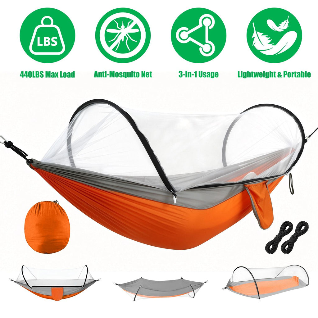 Camping Hammock with Mosquito Net 3-in-1 Portable Hammock Tent with Built-In Mosquito Net Dual-Way Zippers 440lbs Capacity Attached Storage Pocket for Outdoor Travel Camping Hiking Backpacking