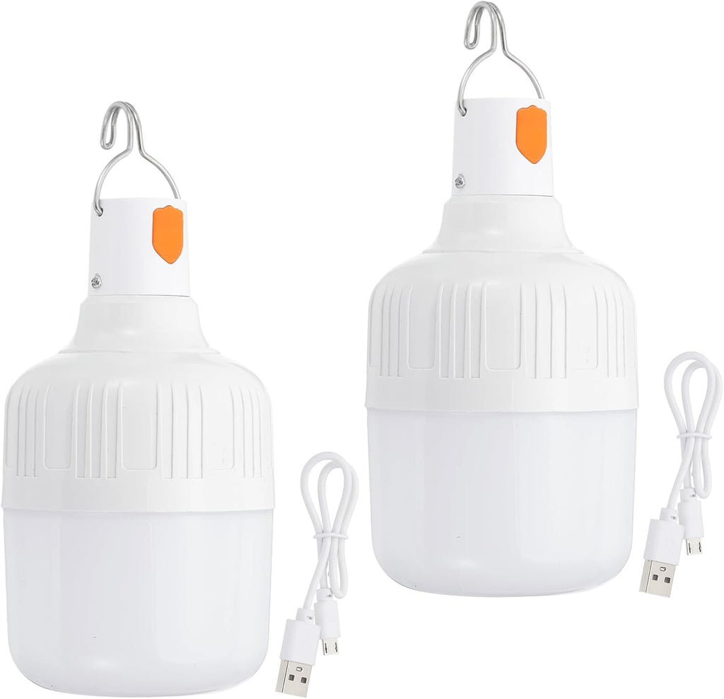 Camping Lantern, 2 Pack Rechargeable LED Tent Lamp Lights Bulb Portable Hanging 3 Lighting Modes 90W with Clip Hook for Camping, Hiking, Fishing, White