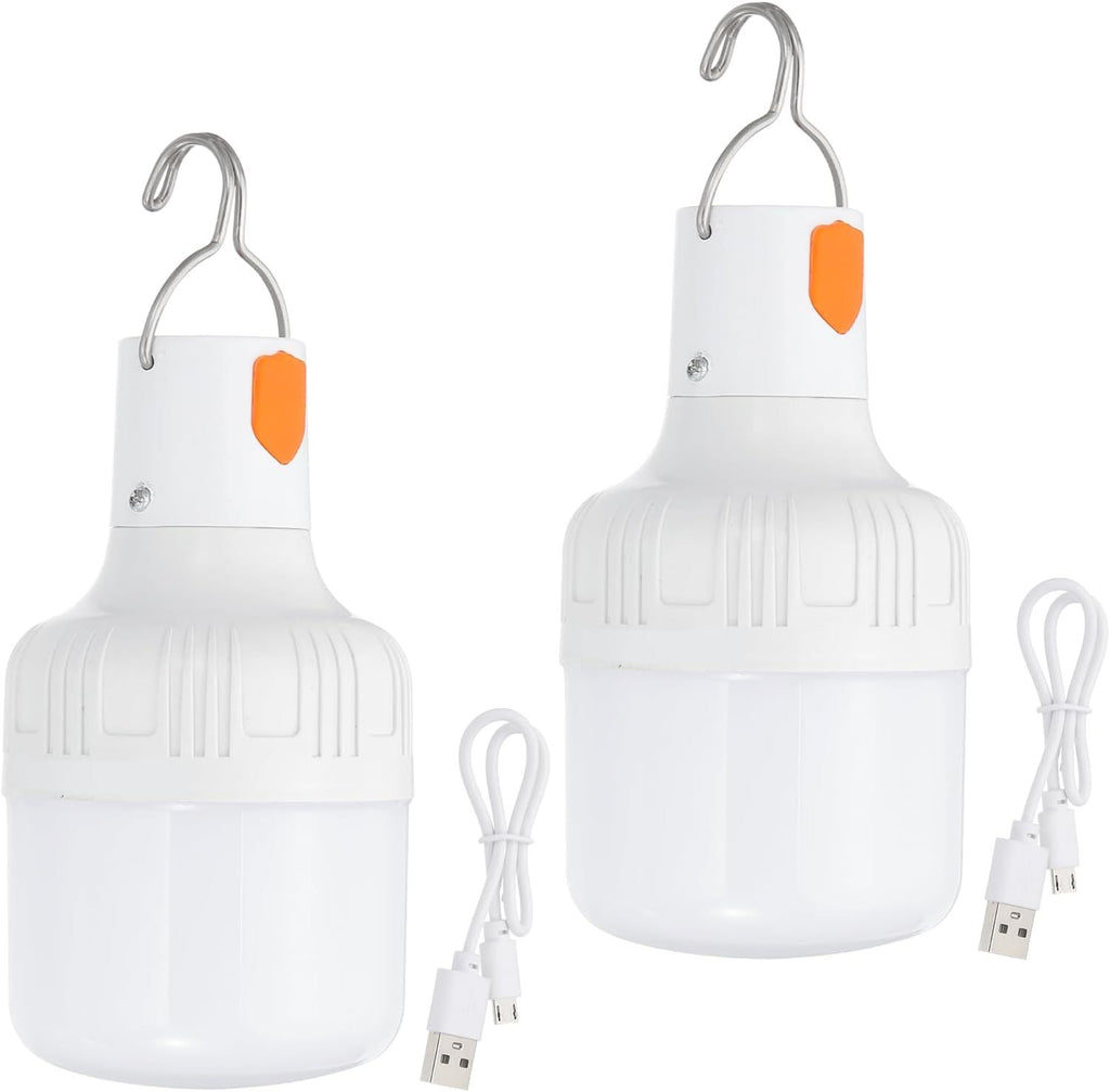 Camping Lantern, 2 Pack Rechargeable LED Tent Lamp Lights Bulb Portable Hanging 3 Lighting Modes 90W with Clip Hook for Camping, Hiking, Fishing, White