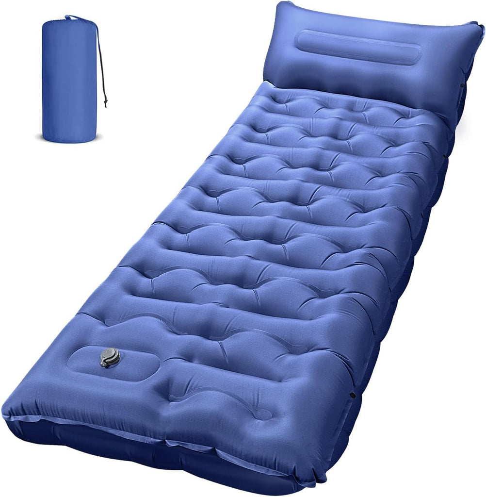 Camping Sleeping Pad, Ultralight Camping Mat with Pillow Built-in Foot Pump, 4" Thick Inflatable Sleeping Mat Compact for Backpacking, Hiking, Car Traveling, Camp Tent
