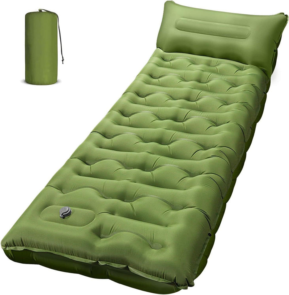 Camping Sleeping Pad, Ultralight Camping Mat with Pillow Built-in Foot Pump, 4" Thick Inflatable Sleeping Mat Compact for Backpacking, Hiking, Car Traveling, Camp Tent