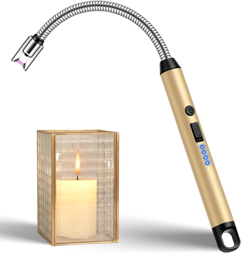 Candle Lighter with 360° Flexible Neck & Safety Lock, Windproof USB Rechargeable Electric Lighter Gift Sets, Flameless Arc Long Lighters Matches for Grill, BBQ, Camping, Fireplace, Stove