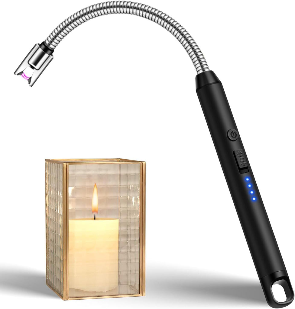 Candle Lighter with 360° Flexible Neck & Safety Lock, Windproof USB Rechargeable Electric Lighter Gift Sets, Flameless Arc Long Lighters Matches for Grill, BBQ, Camping, Fireplace, Stove