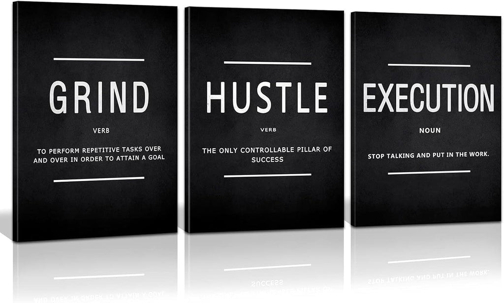 Canvas Painting Wall Art, Grind Hustle Execution Motivational Wall Art Decoration Posters Prints for Living Room Bedroom, Office Decor, Gallery-Wrapped Canvas Art Set Framed Ready to Hang